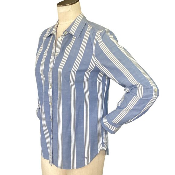 Talbots Striped 100% Cotton Roll-Tab Button-Down Shirt Sz 8  Blue #21i - Picture 3 of 7